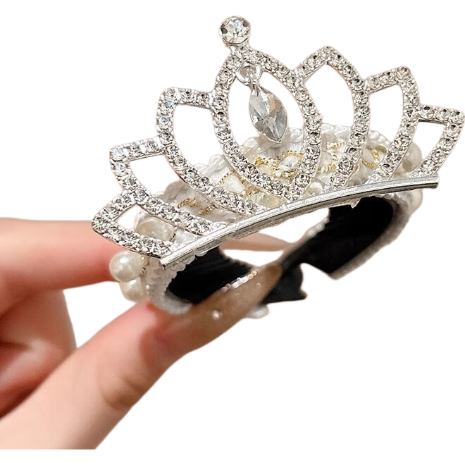 LiQing Children's Crown Hair Clip [Lotus] Princess Girl Pearl Bun Maker Ponytail Holder Hair Accessory