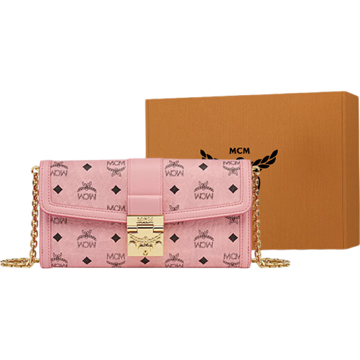 MCM 【Gift Box Edition】 TRACY Large Chain Shoulder Crossbody Bag in Peach Blossom Pink