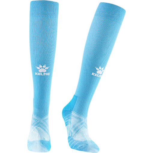 KELME Over-the-Knee Long Football Socks Lycra Antibacterial Odor-Resistant Professional Match Elite Non-Slip Terry Bottom Socks Sky Blue XL