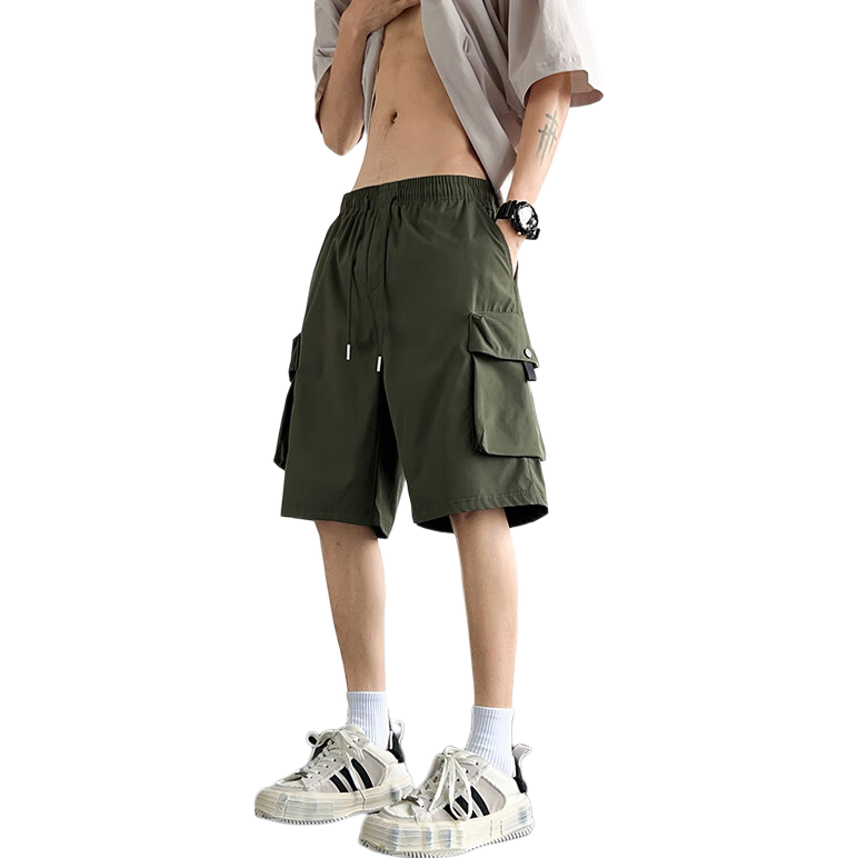 Dingfengbaoluo Retro Cargo Shorts for Men, Summer Loose Casual Versatile Sports Quick-Dry Five-Point Pants HYJ19 Army Green 2XL