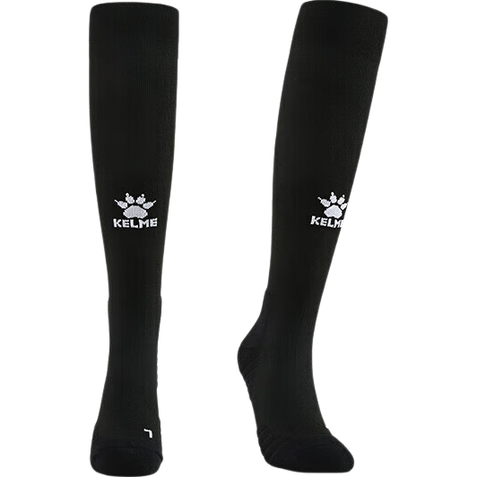 KELME Over-the-Knee Long Football Socks Lycra Antibacterial Odor-Resistant Professional Match Elite Non-Slip Terry Bottom Socks Black L