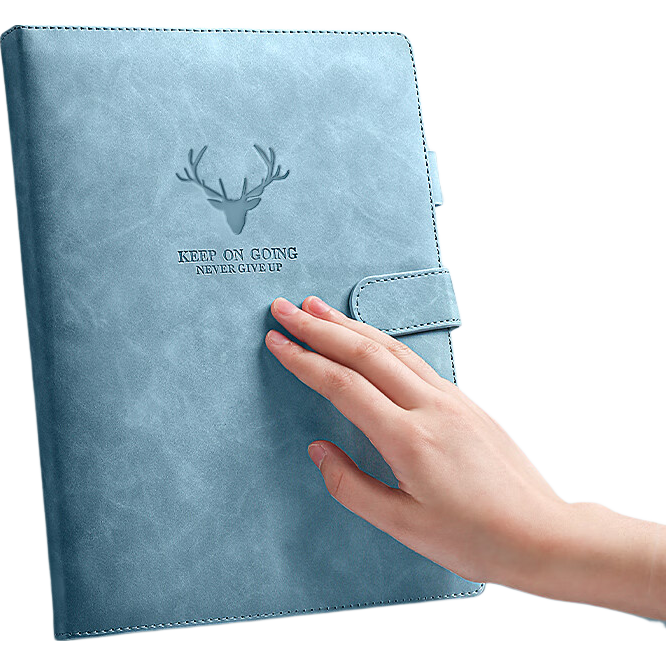 Jinzhi A4 Notebook with Magnetic Clasp, Extra Thick Business Journal, Thick College Student Diary, Office Stationery, Leather Cover Notebook, Work Book, Meeting Record Book, Smoky Blue