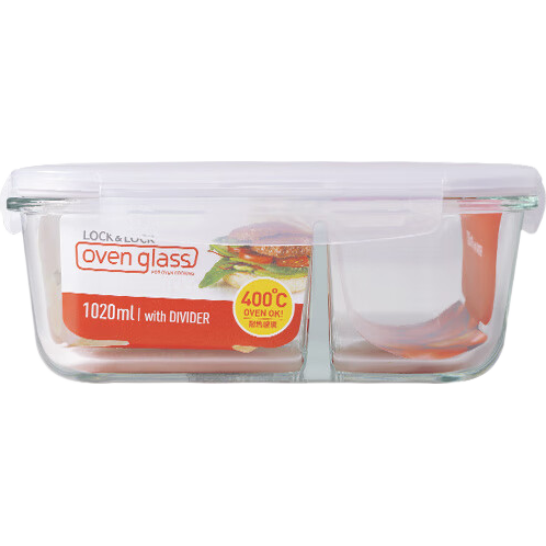 LOCK&LOCK Heat-Resistant Glass Food Storage Container, Microwave-Safe Lunch Box, Office Worker Bento Box, Student Meal Container, 1020ml with Lunch Bag