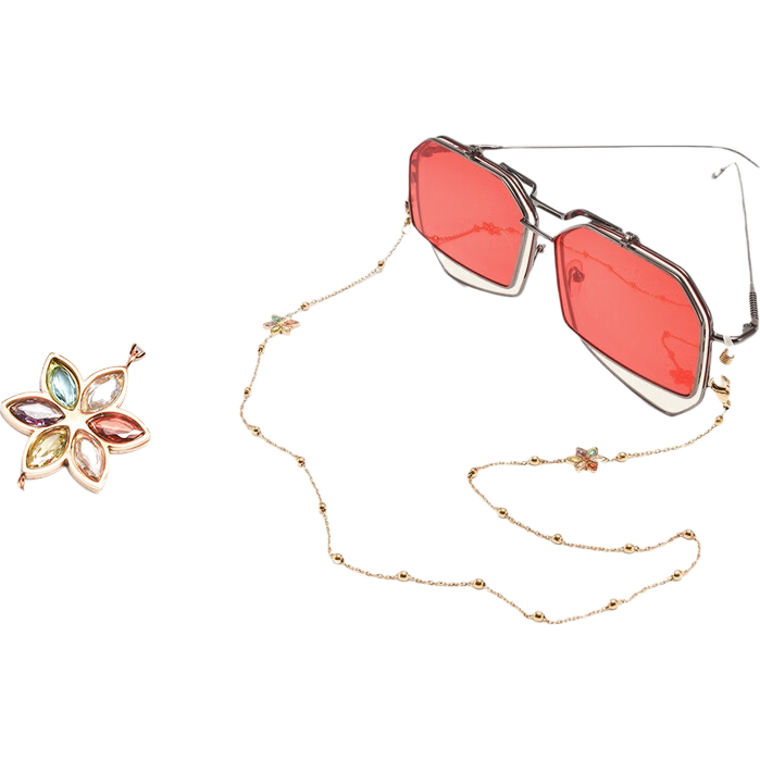 HB Eyeglass Chain with Six-Color Lucky Flower, Neck Strap Titanium Steel Beaded Sunglasses Lanyard, Fashionable for Women And Me