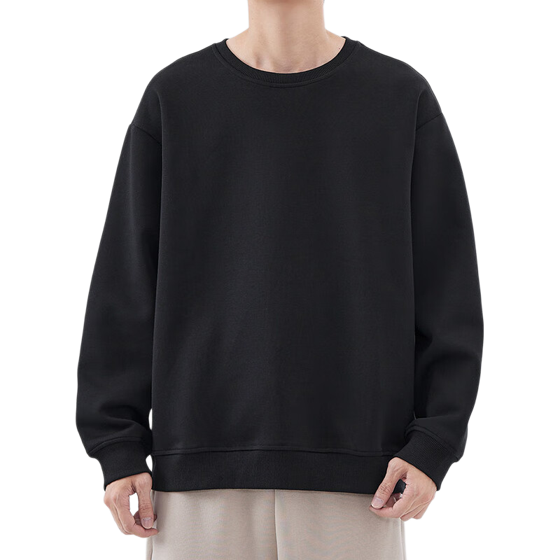 Dingfengbaoluo Trendy Brand Solid Color Crew Neck Sweatshirt for Men, Spring Loose Casual Versatile Long-Sleeve Top WH-W Black 2XL