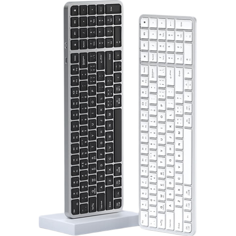 B.O.W Hangshi HD363CL-2 Dual-Mode Wireless Bluetooth Keyboard Rechargeable 100 Keys Compatible with Laptop Desktop iPad Huawei Xiaomi Tablet Office Silent Silver White
