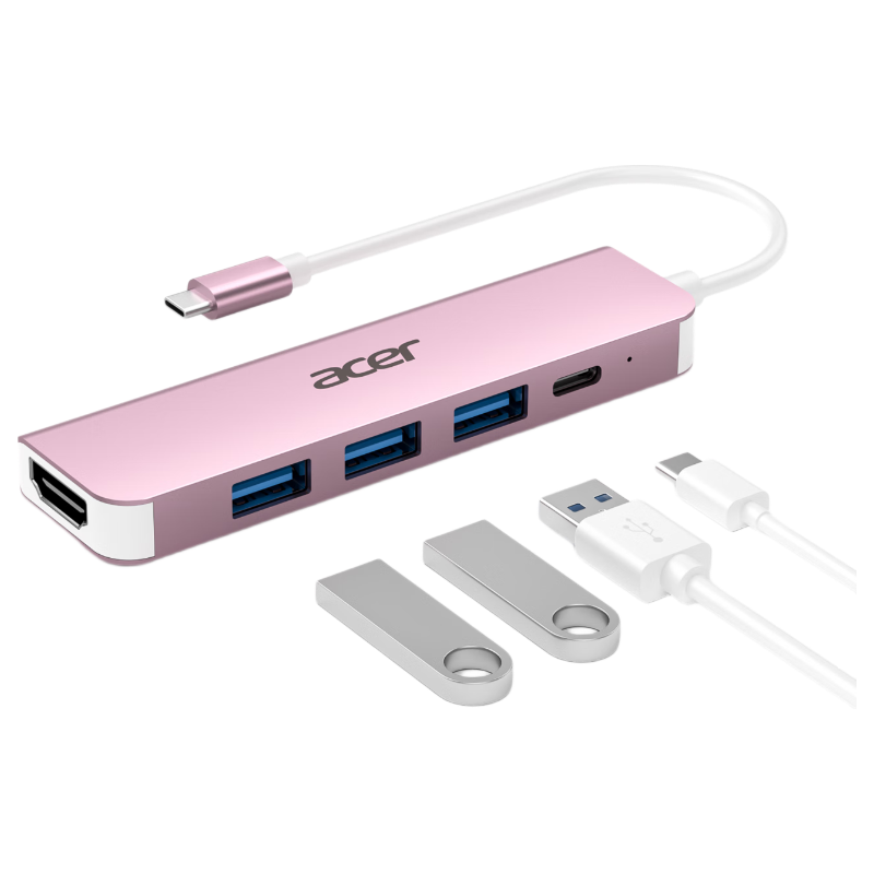 Acer Type-C to USB 3.0 Splitter HDMI HD Expansion Hub Adapter 4K Screen Casting Multi-Function Dock Pink for Laptop Tablet Desktop