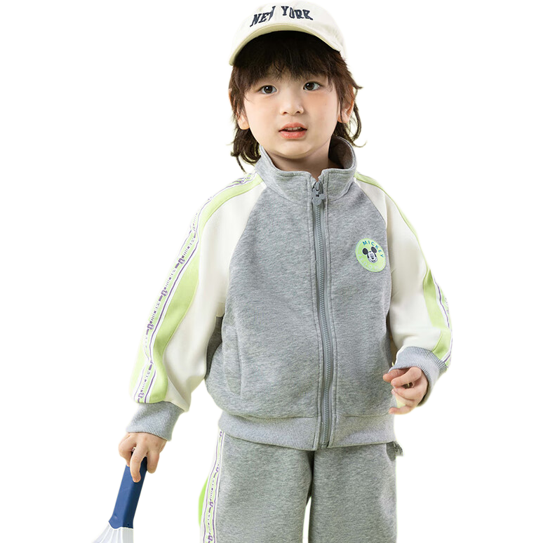 Disney Children's Clothing Spring And Autumn New Style Boys Casual Versatile Comfortable Warm Cartoon Jacket Set, Floral Gray, Size 120