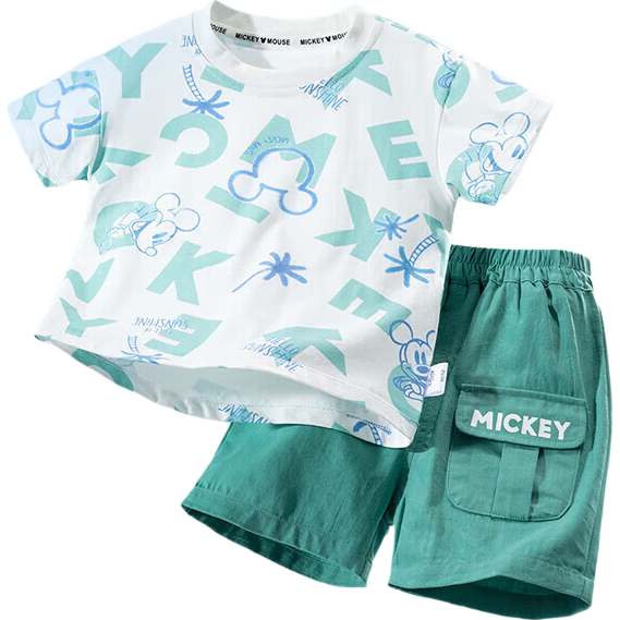 Disney Boys' Short-Sleeve Shorts Set, Mickey Mouse Cartoon, Versatile Fashionable Comfortable Breathable Summer New Style 100