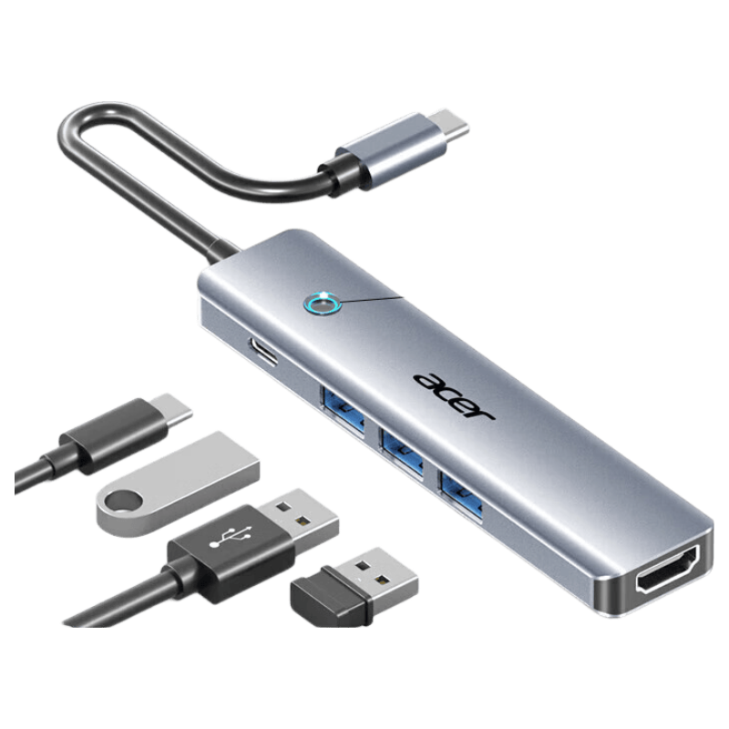 Acer Type-C Expansion Dock, USB3.0 Hub, HDMI Adapter, 4K60Hz Screen Mirroring, PD Charging, Suitable for IPad, Huawei Computer Converter, Five-I