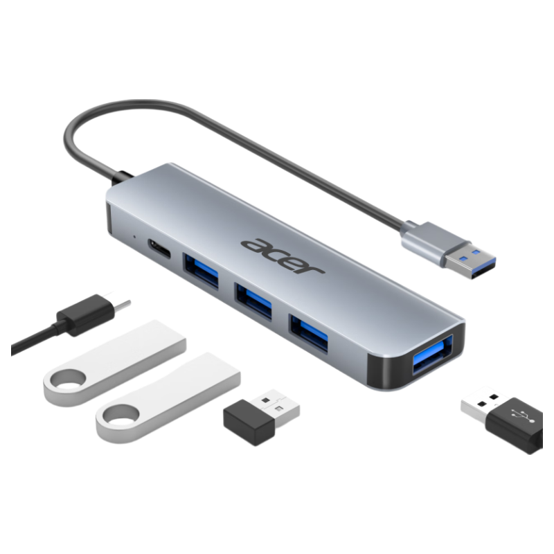 Acer USB3.0 Hub Expansion Dock High-Speed 4-Port Hub Adapter Compatible with Laptops Converter Extension Cable Type-C Powered 1 Meter