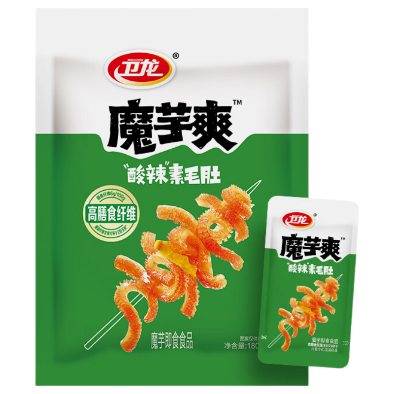 卫龙 魔芋爽 辣条 酸辣味素毛肚 180g/袋 休闲小零食 约12小包