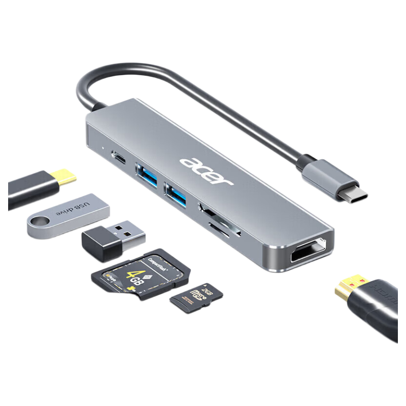 Acer Type-C Expansion Dock, USB-C to HDMI Adapter for MacBook, Huawei Computers, IPad Converter, 4K Screen Mirroring Expansion Dock, Six-In with Card Reader