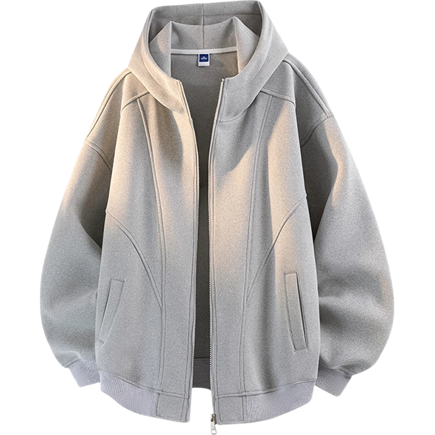Dingfengbaoluo Men's Spring Casual Loose Hooded Cardigan Sweatshirt American Style Patchwork Top EX02 Light Gray 2XL