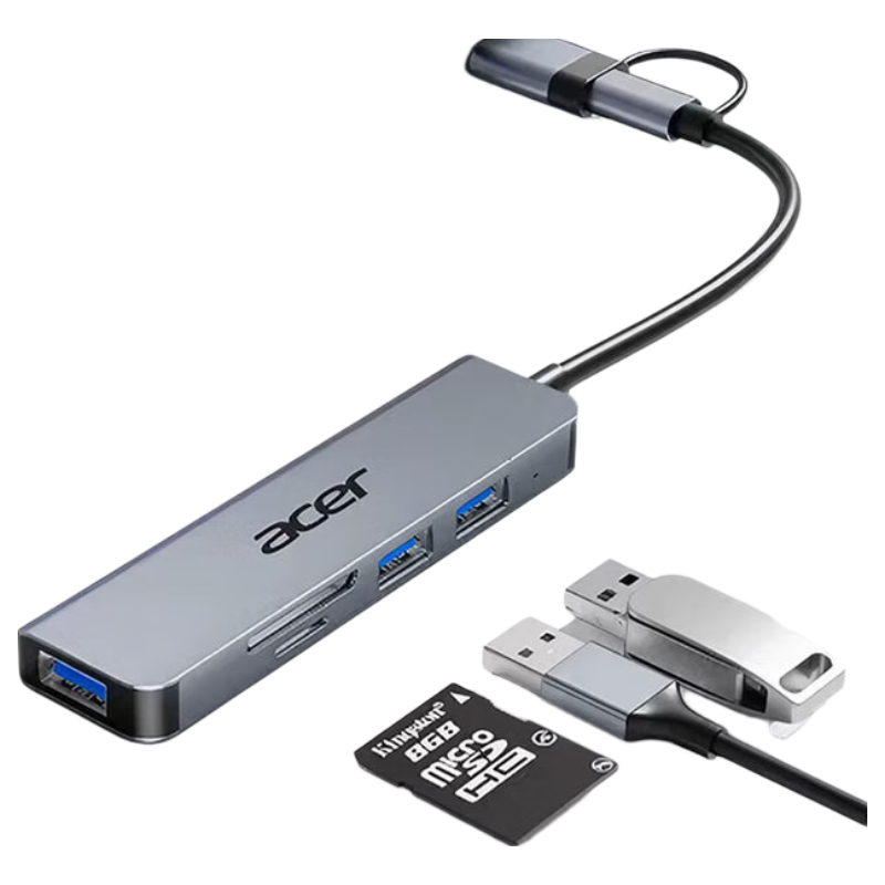 Acer Type-C/USB Hub, USB 3.0 Splitter, SD/TF Card Reader Adapter, Compatible with MacBook And Huawei Laptops, Five-In Converter