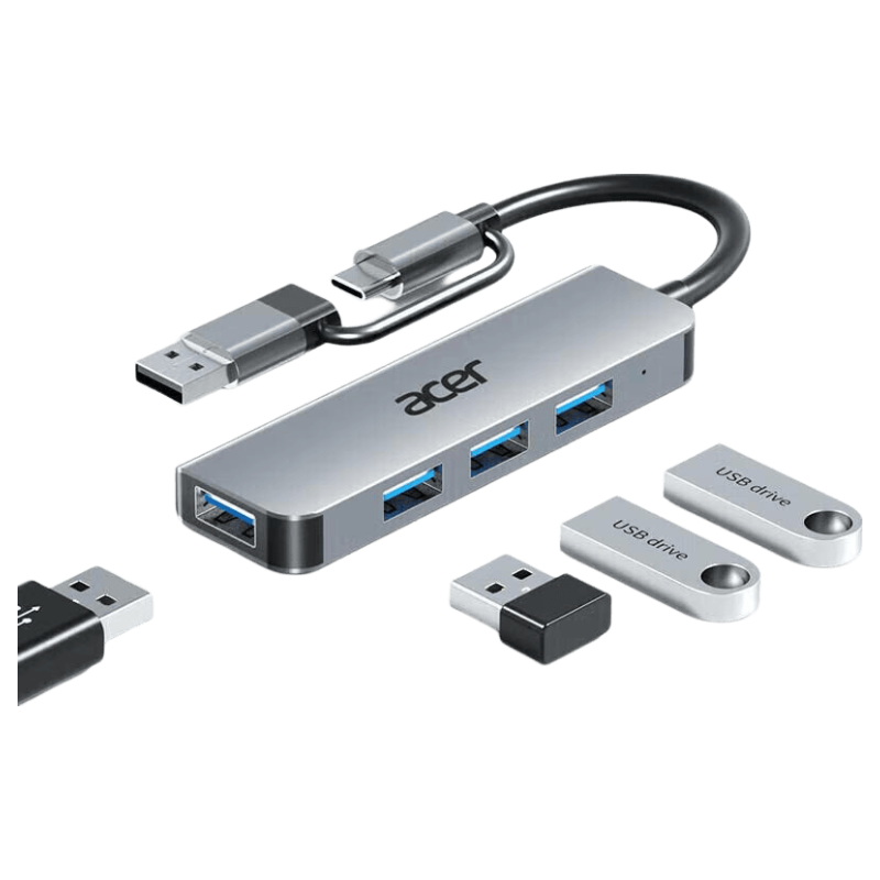 Acer Type-C/USB 3.0 Hub, High-Speed Four-Port Expansion Dock, Laptop And Desktop Computer Phone Extender, Aluminum Alloy Converter Adapter
