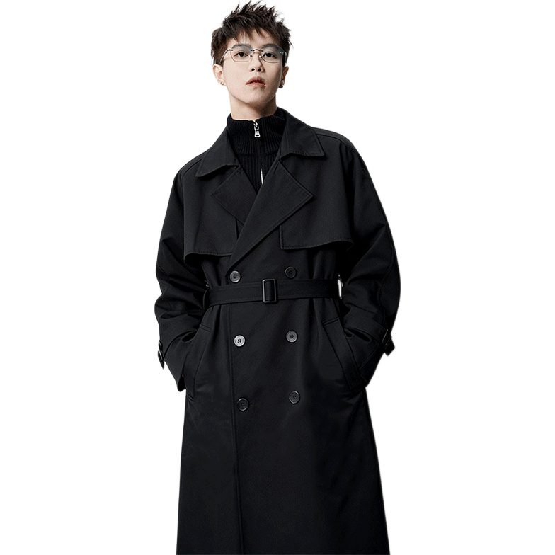 Dingfengbaoluo Korean Style Men's Autumn Winter Thickened Cotton Warm Long Coat Jacket XKF68 Black 3XL