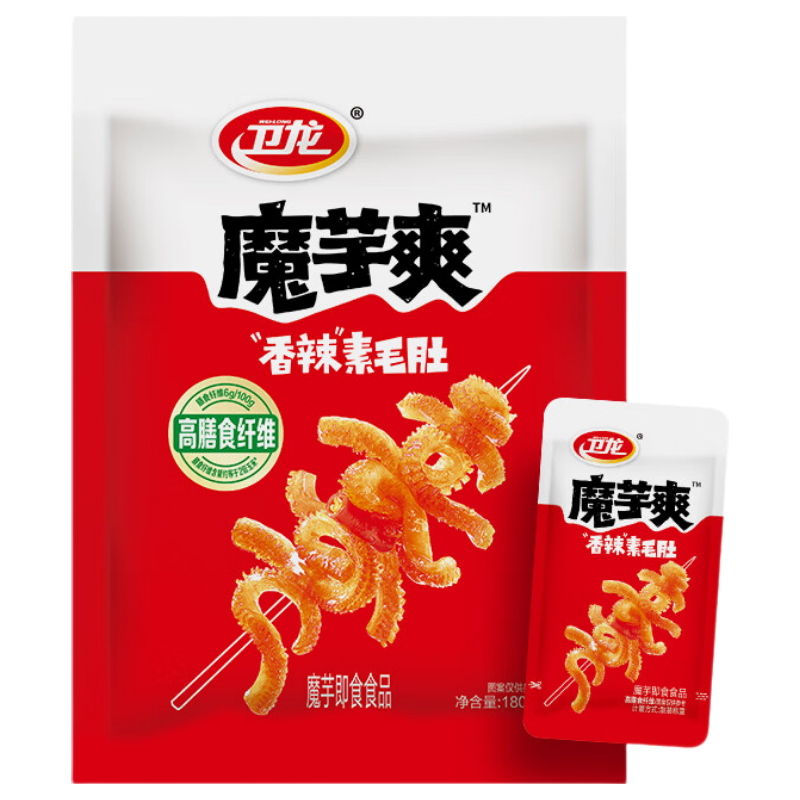卫龙 魔芋爽 香辣素毛肚 180g/袋 辣条 休闲零食 约12小包 露营野餐