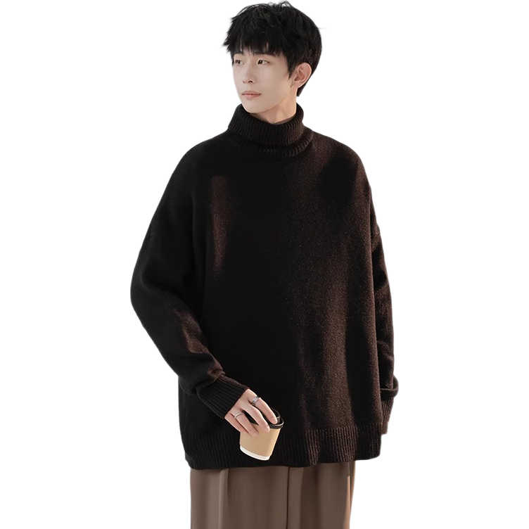 Dingfengbaoluo High Neck Sweater Men Autumn Winter Lazy Style Knitwear Loose Warm Base Shirt Top DFL55 Gray 3XL