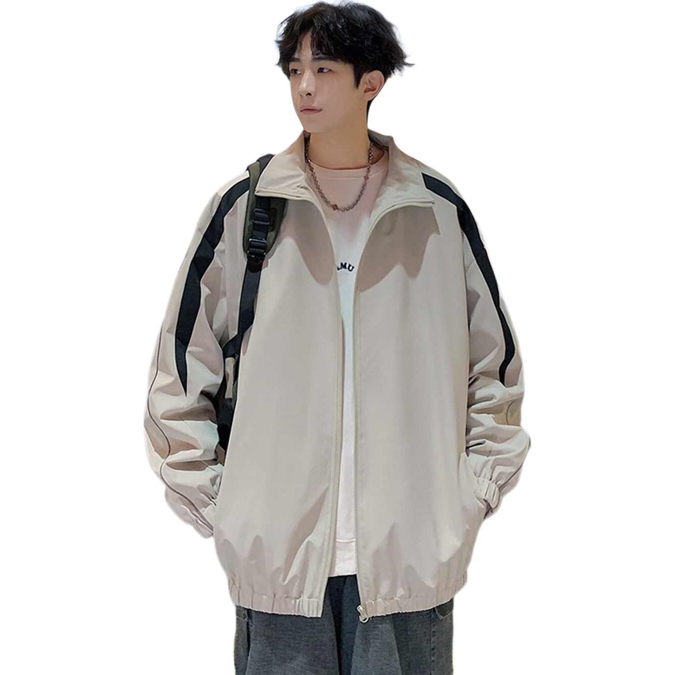Dingfengbaoluo Port Style Stand Collar Jacket Men Spring Casual Fashion Loose Sports Coat MUY24 Khaki S