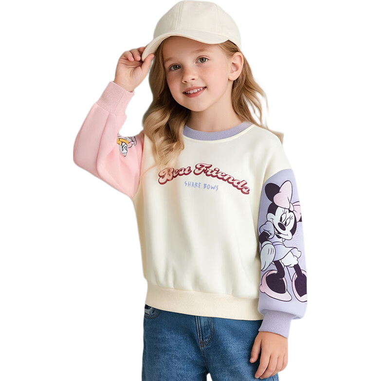 Disney Children's Cartoon Minnie Sweatshirt, Fashionable Casual Comfortable Warm Versatile Sweatshirt for Autumn, Pink And Purple, Size 100