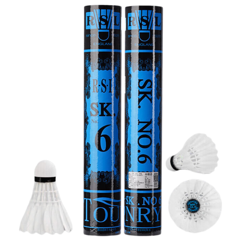 RSL Badminton Goose Feather Shuttlecocks, 12 Pieces Per Tube, Durable And Stable Flight for Competition And Training, SK.6 Size, Speed 76