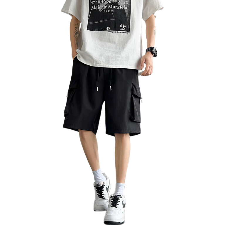 Dingfengbaoluo Retro Workwear Shorts for Men, Summer Loose Casual Versatile Sports Quick-Dry Five-Point Pants HYJ19 Black 3XL
