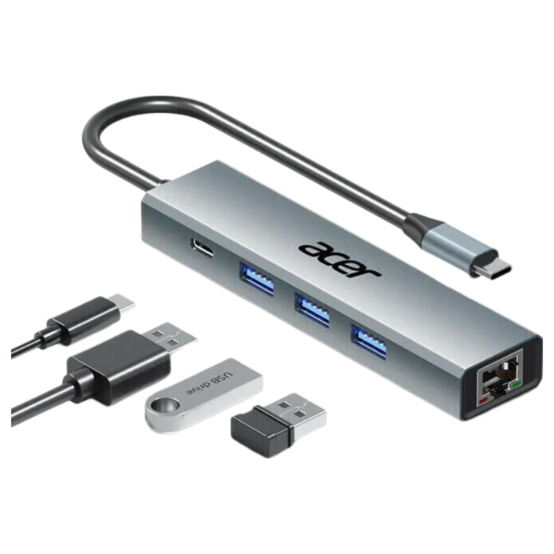 Acer Type-C Expansion Dock, Gigabit Ethernet Port Adapter, USB3.0 Hub, Wired Network Card RJ45 Converter, Compatible with Laptops