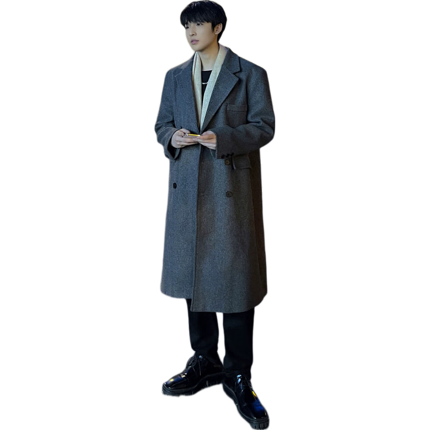 Dingfengbaoluo Men's Woolen Coat Autumn Winter Mid-Length High-End British Style Woolen Trench Coat HT99 Gray M