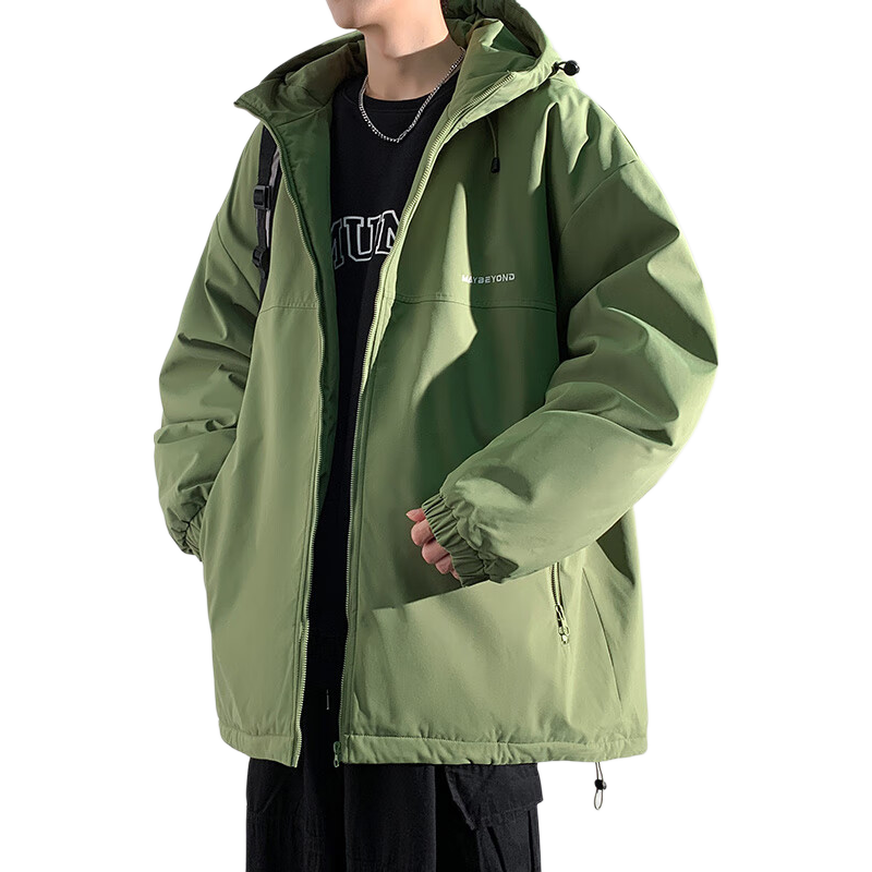 Dingfengbaoluo American Cotton Jacket for Men, Autumn And Winter Casual Padded Coat, Thickened Windproof Hooded Warm Cotton Clothing DFM18, Fruit Green, Size L
