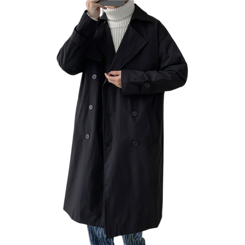 Dingfengbaoluo Korean Style Men's Autumn Winter Thickened Cotton Padded Warm Long Coat Jacket XKF68 Black 5XL