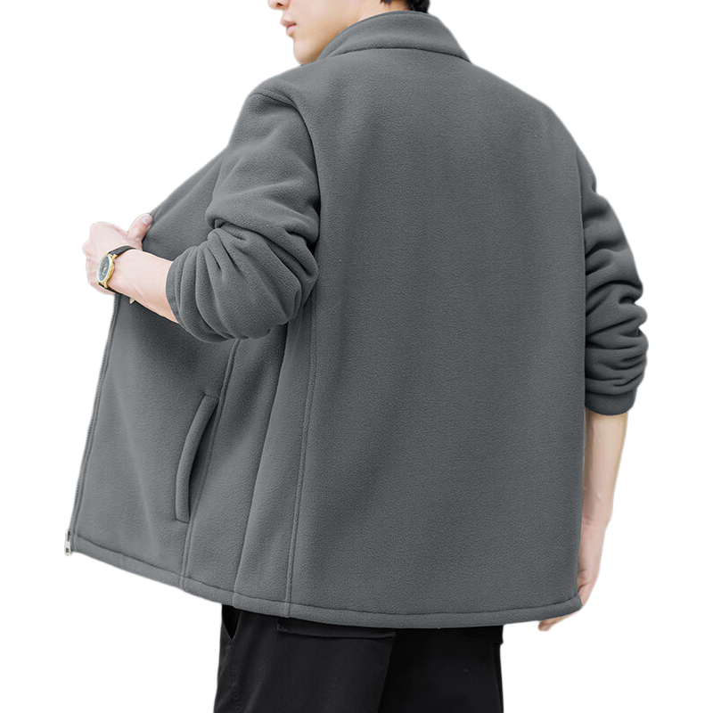 Dingfengbaoluo Men's Minimalist Fleece-Lined Winter Jacket, Warm Stand Collar Casual Coat BY19 Gray M
