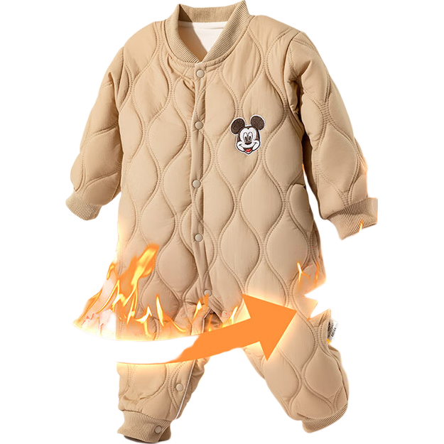 Disney Kids Winter New Cartoon Comfortable Warm Quilted Woven Jumpsuit Romper Light Coffee 90cm
