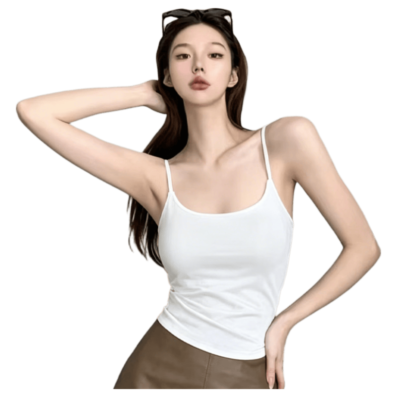9i9 Strap Pure Brightness Summer Thin Slim Fit Vest with Built-in Chest Pad White S16