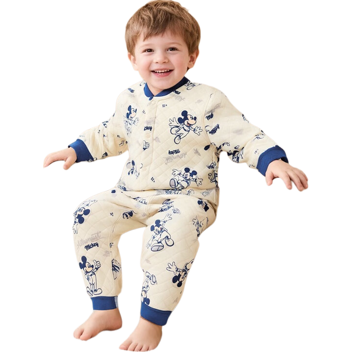 Disney Kids Autumn Winter Three-Layer Warm Cotton Skin-Friendly Pajama Set Mickey 110