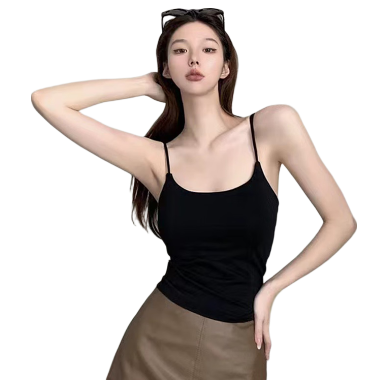 9i9 Women's Slim Fit Summer Thin Strap Vest with Chest Pad, Pure Desire Style, Black S16