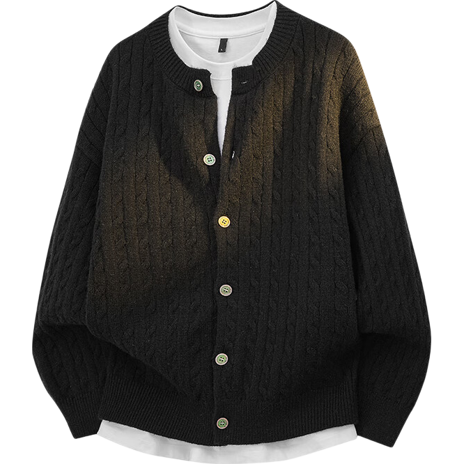 Homlean Vintage Style Casual Cardigan Sweater Men Autumn Winter Loose Knit Jacket HX66 Warm Black L