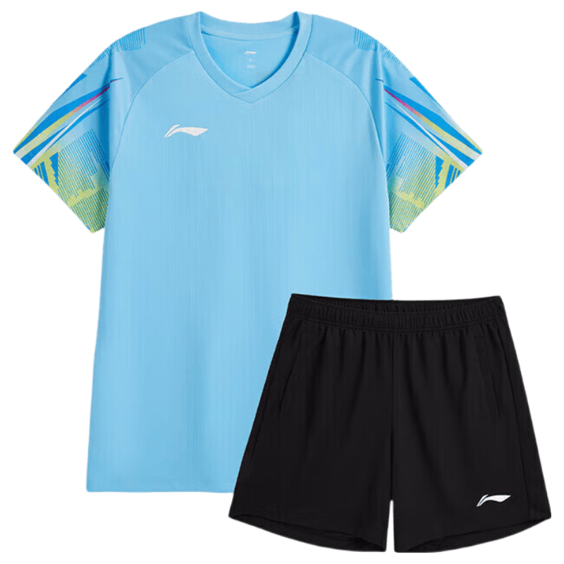 LI-NING New Unisex Badminton Quick-Dry Cool Competition Set Soft Skin-Friendly Short Sleeve Two-Piece Shirt