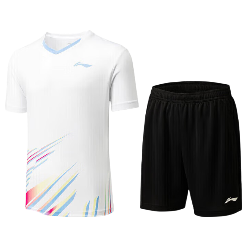 LI-NING New Unisex Badminton Quick-Dry Cool Competition Set Soft Skin-Friendly Short Sleeve Two-Piece Men’s Shirt