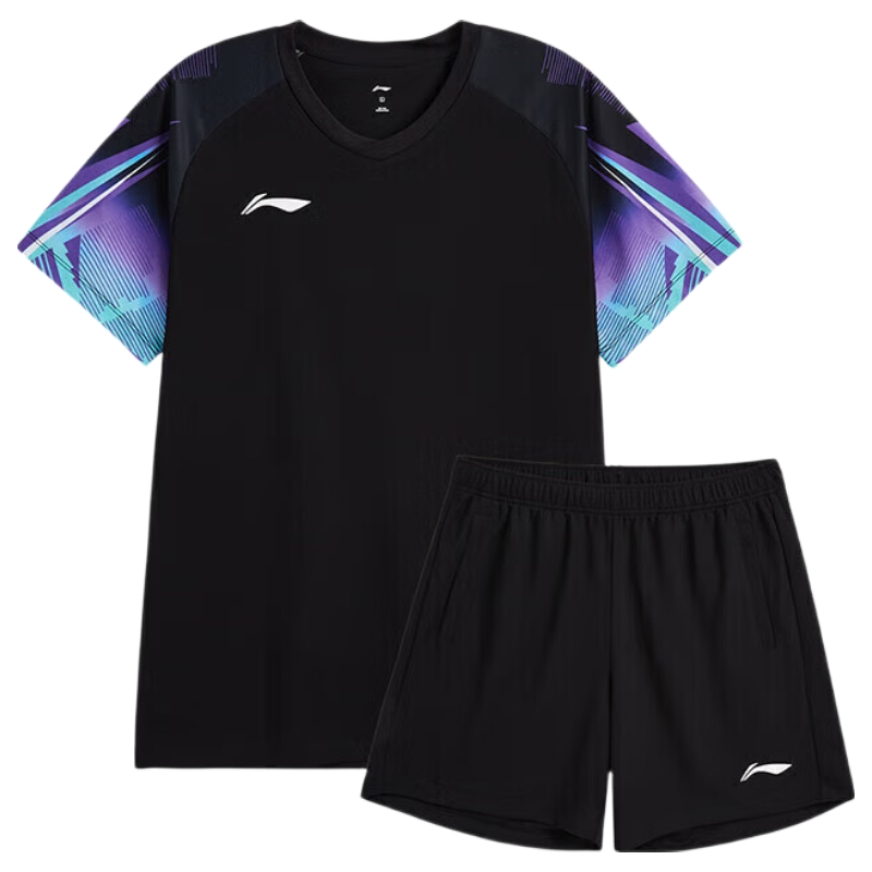 LI-NING New Unisex Badminton Quick-Dry Cool Competition Set Soft Skin-Friendly Short Sleeve Two-Piece Shirt