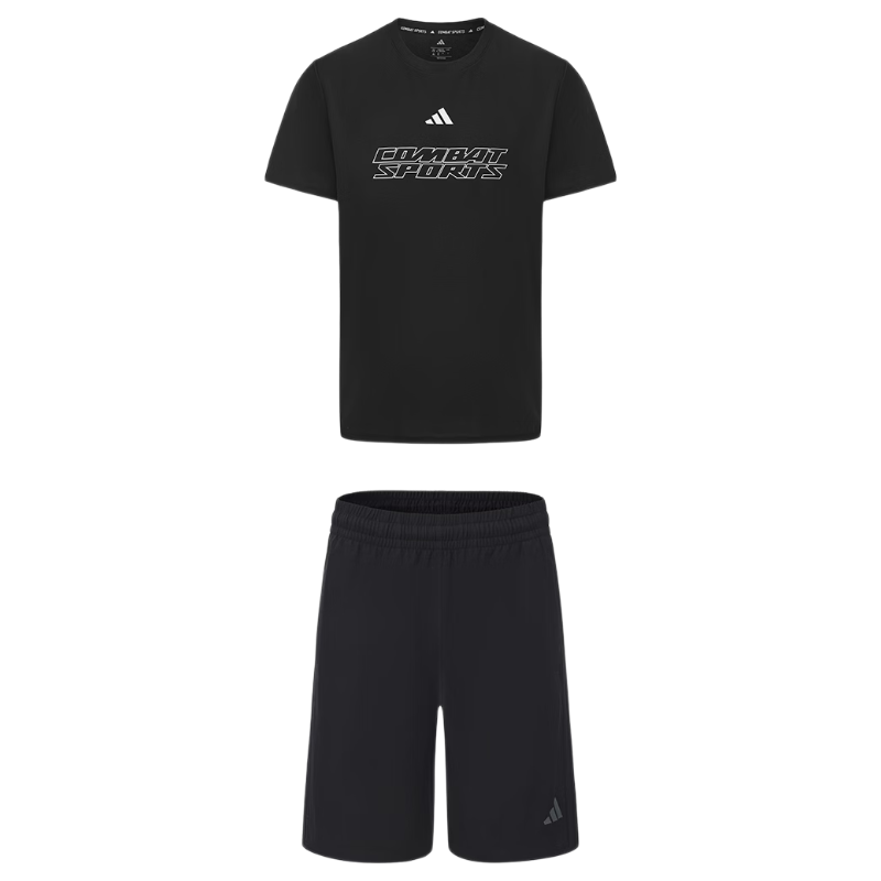 Adidas Breathable Short Sleeve and Shorts Sports Set Fitness Casual Two-Piece White Black XL