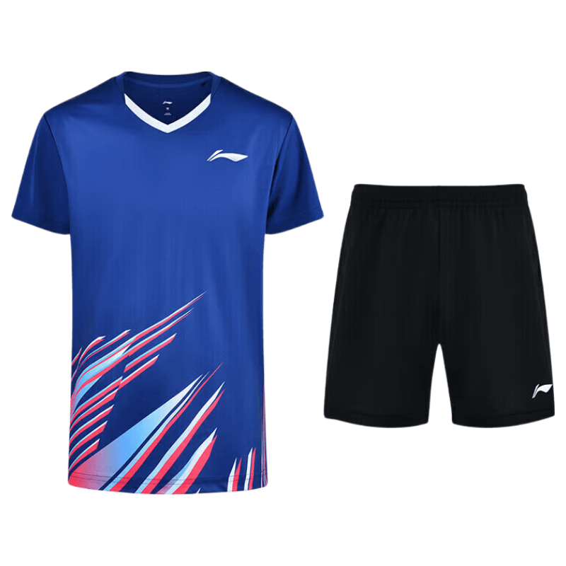 LI-NING New Unisex Badminton Quick-Dry Cool Competition Set Soft Skin-Friendly Short Sleeve Two-Piece Men’s Shirt