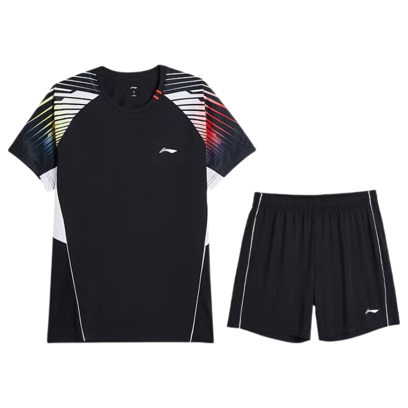 LI-NING Badminton Club Series Quick-Dry Cool Breathable Comfortable Training and Competition T-Shirt Set for Men