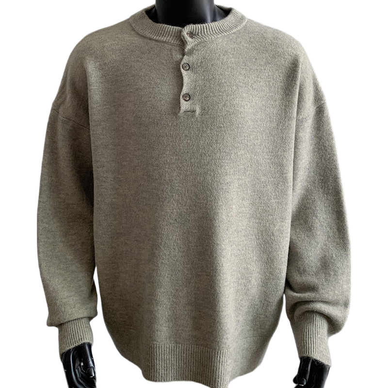 Homlean Old Money Henry Collar Knitted Sweater Men High-End Lazy Style Casual Versatile Top Autumn HC19 Light Gray 4XL