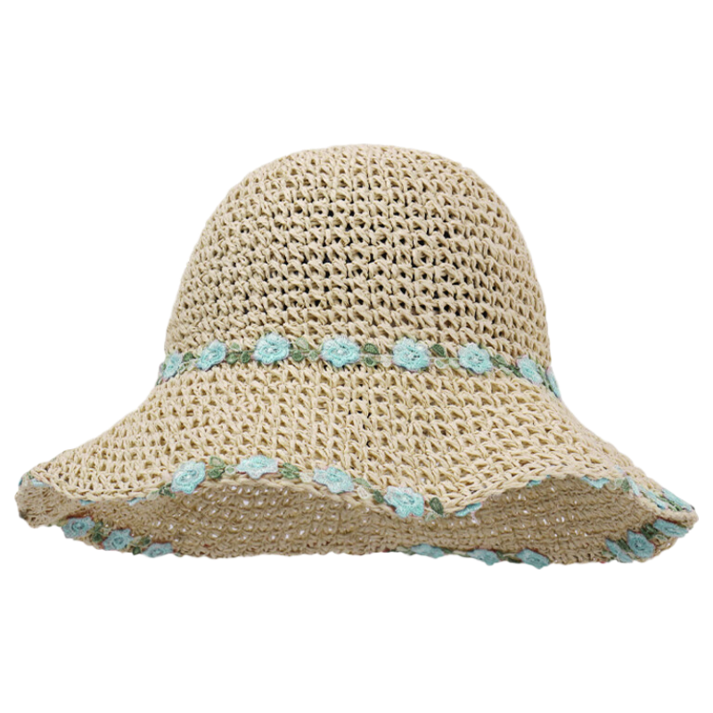 GLO-STORY Women's Summer Flower Woven Straw Sun Hat Beach Wide Brim Cooling Fisherman Hat