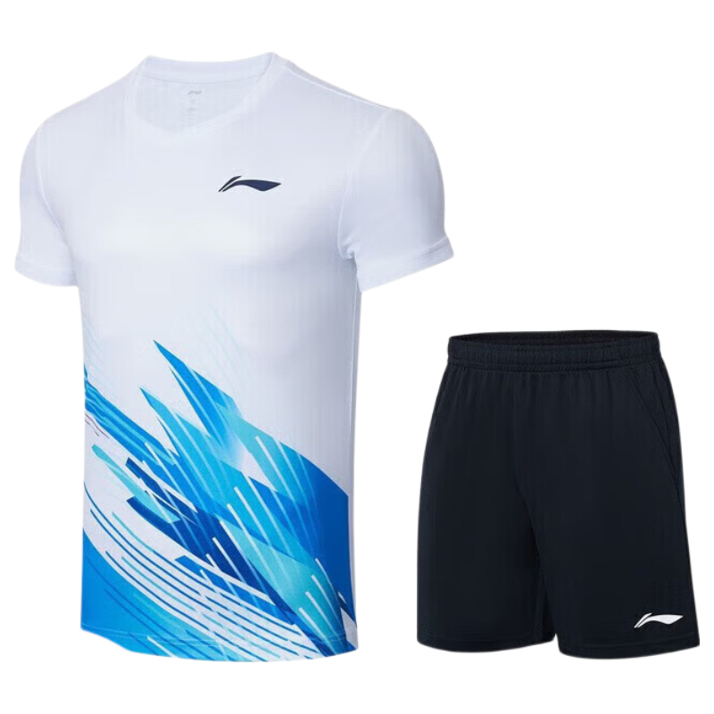 LI-NING Badminton Apparel Unisex Sweat-Wicking Quick-Dry Cool Sports Competition Set T-Shirt and Shorts