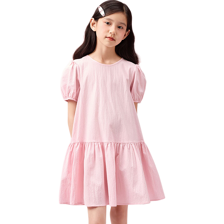 BALABALA Children's Clothing, Girls' Dress, Summer 2025 Collection for Older Children, Sweet Puff Sleeve Fashion Dress, 208225111014