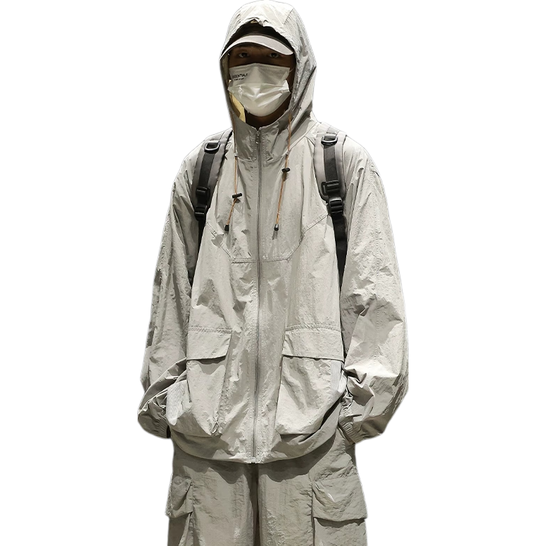 Dingfengbaoluo American Workwear Sun Protection Jacket for Men, Spring And Summer Loose Thin Ice Silk Breathable Outdoor Coat DC21, Unisex Gray, 2XL