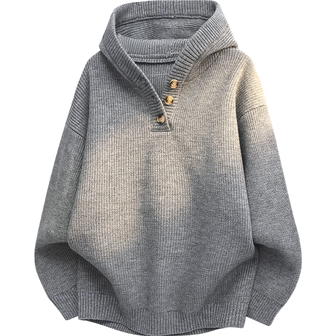 Homlean Japanese Style Casual Knit Sweater Men Autumn Winter Comfortable Hooded Pullover Simple Versatile Sweatshirt HS20 Fine Wool Gray M
