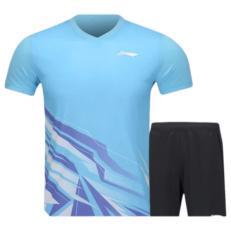 LI-NING Quick-Dry Breathable Badminton Shirt and Shorts Club Series Training Competition Team Uniform Set for Men